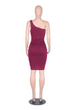Blue Fashion Sexy Solid Hollowed Out One Shoulder Sleeveless Dress