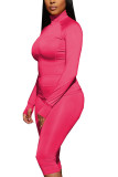 Red Polyester Fashion Active adult Ma'am Solid Two Piece Suits pencil Long Sleeve Two Pieces