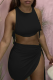 Black Sexy Solid Patchwork U Neck Sleeveless Two Pieces