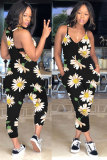Apricot Fashion Sexy Floral Print Patchwork Sleeveless Slip Jumpsuits