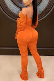 Orange Fashion Casual Adult Solid Fold Bateau Neck Plus Size 