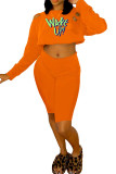Orange Casual Letter Straight Long Sleeve Two Pieces