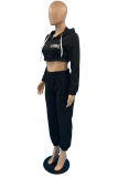 Blue Sportswear Print Letter Hooded Collar Long Sleeve Two Pieces