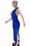 Blue Fashion Casual Solid Sleeveless V Neck Jumpsuits