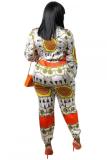 multicolor Fashion Sexy zipper Patchwork Print Polyester Long Sleeve Mandarin Collar Jumpsuits