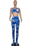 Blue Polyester Fashion Casual Print Tie Dye Two Piece Suits Boot Cut Sleeveless Two Pieces