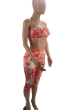 Yellow Sexy Print Patchwork Spaghetti Strap Sleeveless Two Pieces