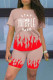 Apricot Fashion Casual Letter Print Basic O Neck Short Sleeve Two Pieces