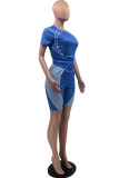 Light Coffee Casual Solid Patchwork O Neck Short Sleeve Two Pieces