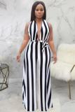 Wine Red Fashion Sexy bandage Print Patchwork Backless Striped Polyester Sleeveless V Neck Jumpsuits