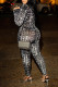 Grey Vintage Print Zipper O Neck Regular Jumpsuits