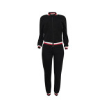 Red Elastic Fly Mid Patchwork pencil Pants Two-piece suit