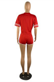 Red Casual Sportswear Embroidery Patchwork Short Sleeve Two Pieces