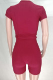 Black Fashion Sexy Patchwork bandage Solid Short Sleeve V Neck Rompers