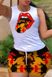 Colour Fashion Casual Print Basic O Neck Sleeveless Two Pieces