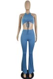 Pink Sexy Casual Solid Draw String Halter Sleeveless Two Pieces