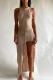 Khaki Casual Slit O Neck Irregular Dress Dresses