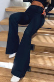 Black Sexy Casual Solid Without Belt Regular High Waist Speaker Trousers