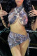 Grey Fashion Sexy Print See-through Backless Strap Design Halter Sleeveless Two Pieces