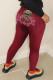 Wine Red Casual Print Skinny Mid Waist Pencil Bottoms