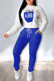 Blue Casual Print Letter O Neck Long Sleeve Two Pieces