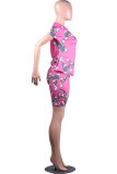 rose red Polyester Fashion Active adult Patchwork Print Character Two Piece Suits Straight Short Sleeve Two Pieces