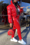Red Fashion Casual Solid Cardigan Zipper Collar Outerwear