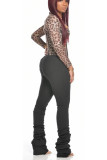 Black Polyester Button Fly High Solid Draped Pants Bottoms