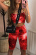 Red Fashion Casual Print Tie Dye Backless Spaghetti Strap Sleeveless Two Pieces