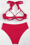 Red Sexy Solid Bandage Split Joint Swimwears