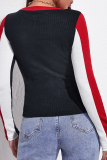 Black Red Casual Solid Patchwork O Neck Tops