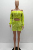 Fruit green Sexy Solid Two Piece Suits Patchwork Straight Long Sleeve