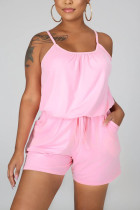 Pink Fashion Light Solid Milk. Sleeveless Slip Jumpsuits