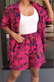 Green Fashion Casual Two Piece Suits Print Solid Straight Half Sleeve Two-Piece Short Set