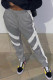 Gray White Sportswear Solid Patchwork With Belt Regular High Waist Pencil Bottoms