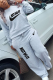 Grey Casual Print Letter O Neck Long Sleeve Two Pieces