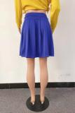 Blue Elastic Fly Sleeveless High Solid Patchwork Draped Pleated skirt shorts Skirts