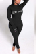 Black Casual Print Letter Half A Turtleneck Skinny Jumpsuits