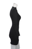 Grey Sexy Solid Patchwork Turtleneck Wrapped Skirt Dresses