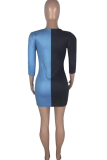 Multicolor Sexy Color Block Patchwork V Neck Pencil Skirt Dresses