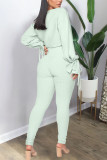 Light Green Casual Party Polyester Pit Article Fabrics Solid Bandage O Neck Long Sleeve Flare Sleeve Regular Two Pieces