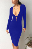 Red Sexy Solid Hollowed Out V Neck Wrapped Skirt Dresses