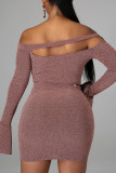 Pink Sexy Solid Bateau Neck Pencil Skirt Dresses