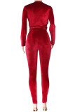 Red Velvet Lightly cooked Fashion adult Solid Two Piece Suits pencil Long Sleeve Two-piece Pants Set