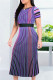 Purple Fashion Casual Striped Print Basic O Neck Short Sleeve Dress