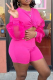 Rose Red Street Solid Mesh O Neck Long Sleeve Two Pieces