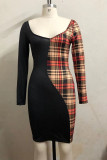 Black Sexy Print Square Collar Pencil Skirt Dresses