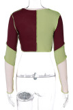 Green Street Patchwork Patchwork O Neck Mid Waist Tops