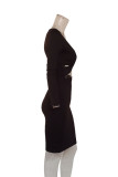 Red Sexy Solid Hollowed Out Split Joint V Neck Wrapped Skirt Dresses