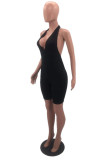 Apricot Sexy Casual Solid Backless Halter Sleeveless Skinny Romper